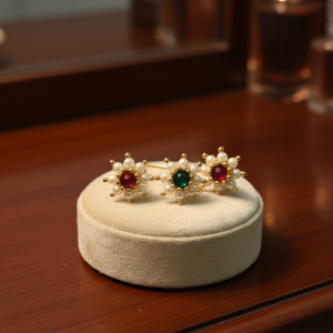 Handmade Floral Nath with Color Stones – Traditional Imitation Jewellery