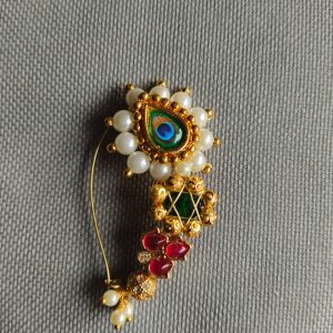 Traditional Handmade Peacock Nath – Pearl & Stone Work Imitation Jewellery