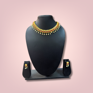 Golden Necklace Set Mico Polish (Square Design) - Premium Imitation Jewellery