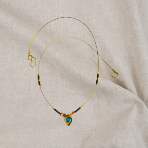 Peacock Feather Pendant Mangalsutra – Minimal Black Beads Gold Finish Chain