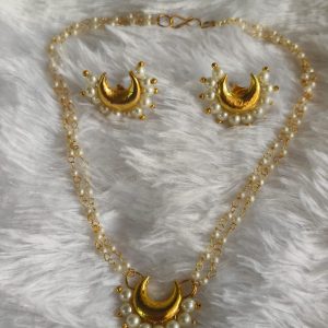 Traditional Gold-Plated Pearl Choker Set with Maharashtrian Chandrakor Pendant