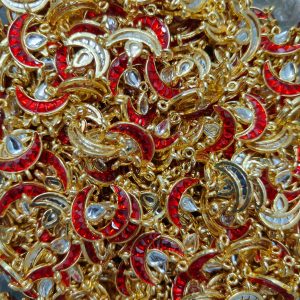 Moon Shape Kundan Connector – Jewellery Making Material (1 Pkt 12 Pcs)