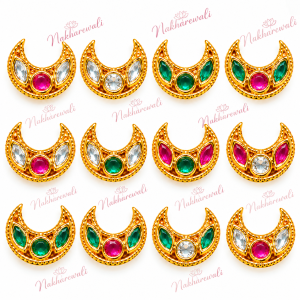 Gold Plated Moon Shape Kundan Stones for Jewellery Making – Multicolour