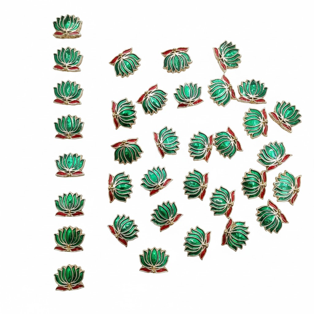Lotus Meena Kundan – Green Color Jewellery Making Raw Material Packet of 12 Pieces