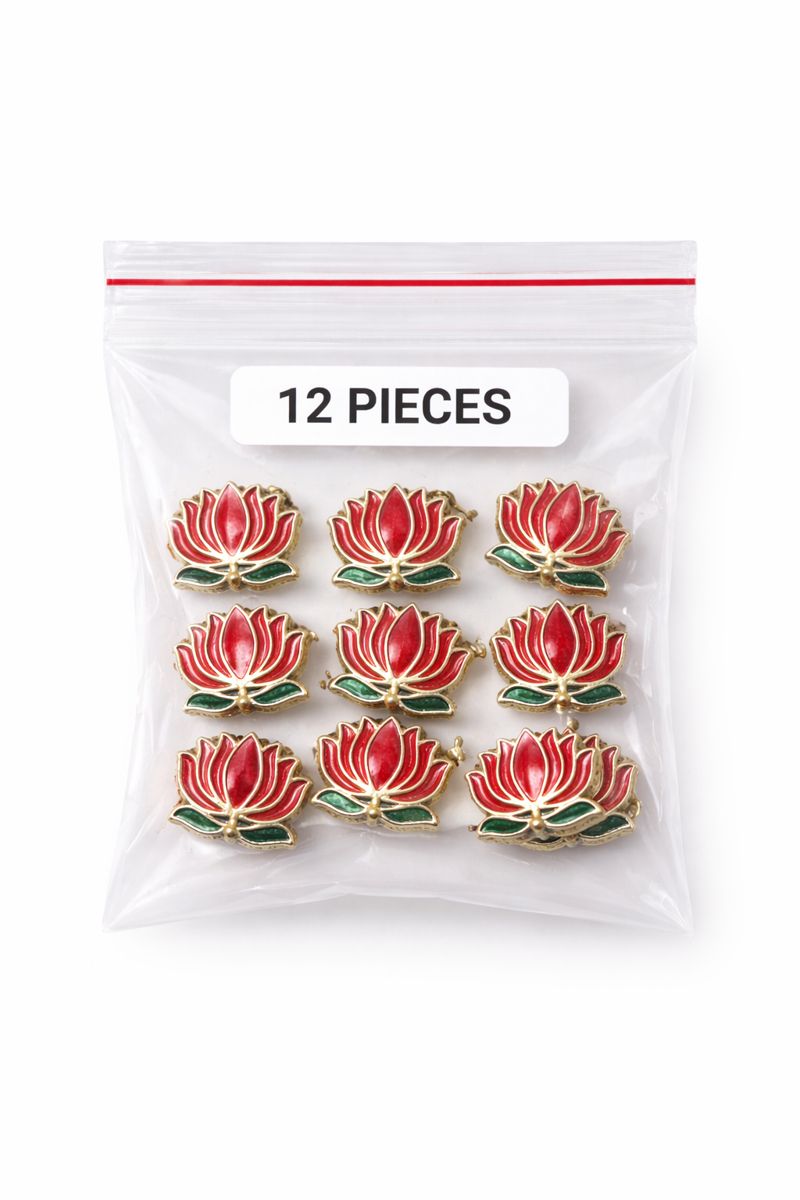 Lotus Meena Kundan – Red Color Jewellery Making Raw Material Packet of 12 Pieces - Image 2