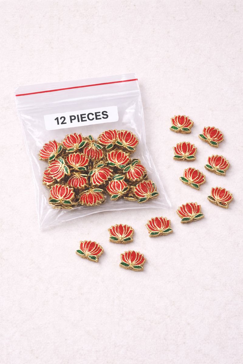 Lotus Meena Kundan – Red Color Jewellery Making Raw Material Packet of 12 Pieces