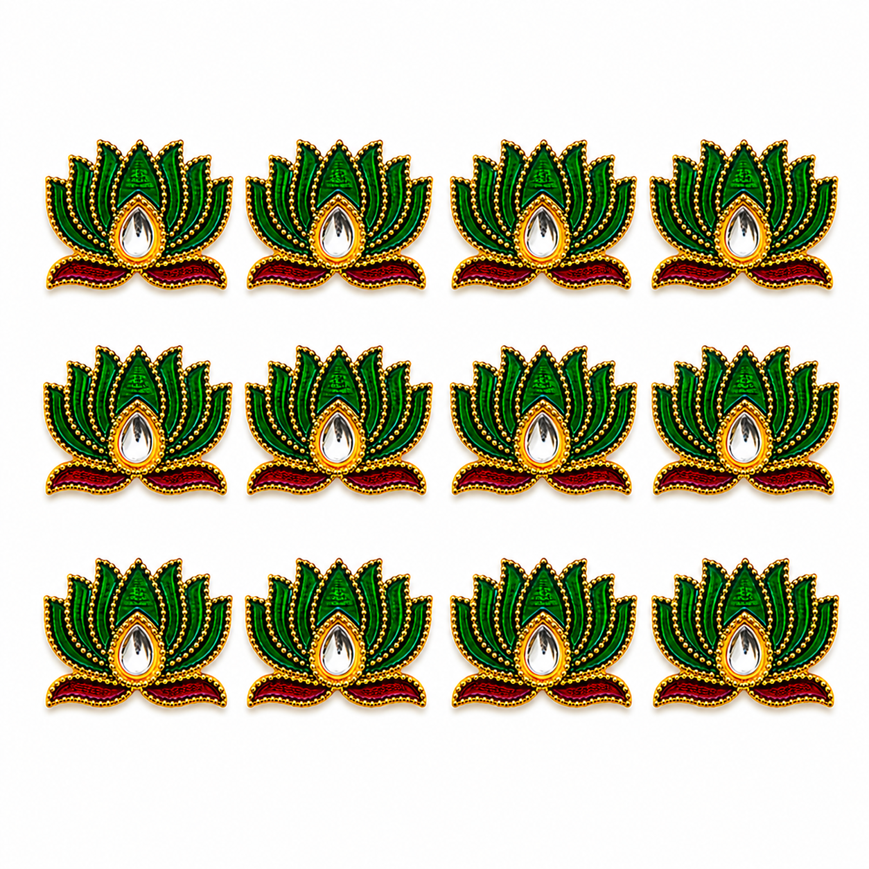 Premium Green Color Lotus Design with Gold Outline | Jewellery Making Material (12 Pcs ₹156)