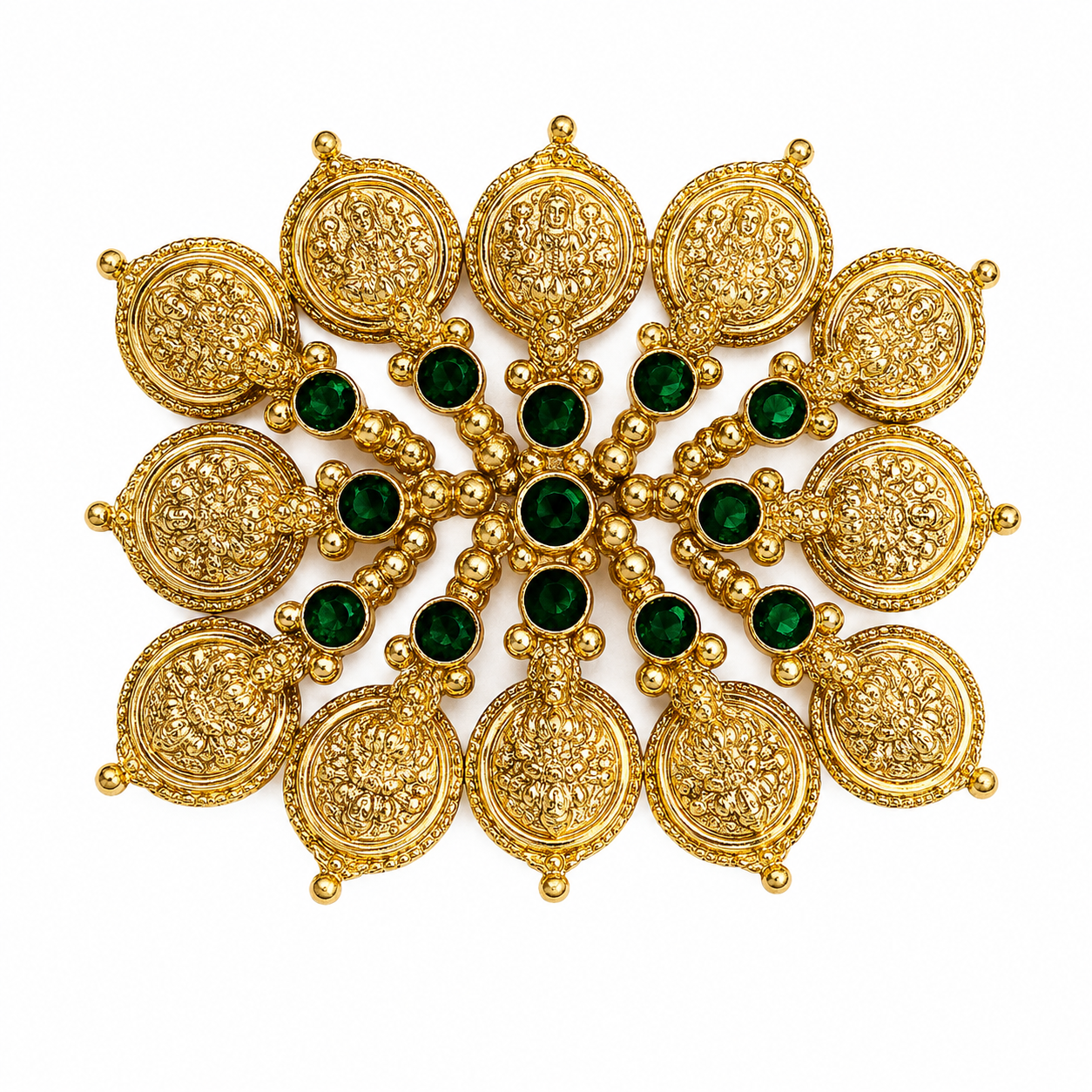 Premium Gold Finish Laxmi Coin Pendant for Jewellery Making | Green, Red, White, Purple & Maroon Stone - Image 6