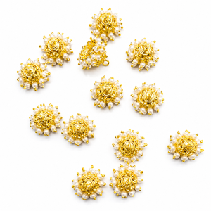 Golden Double Pearl Jhumka Finding for Jewellery Making - Jodi