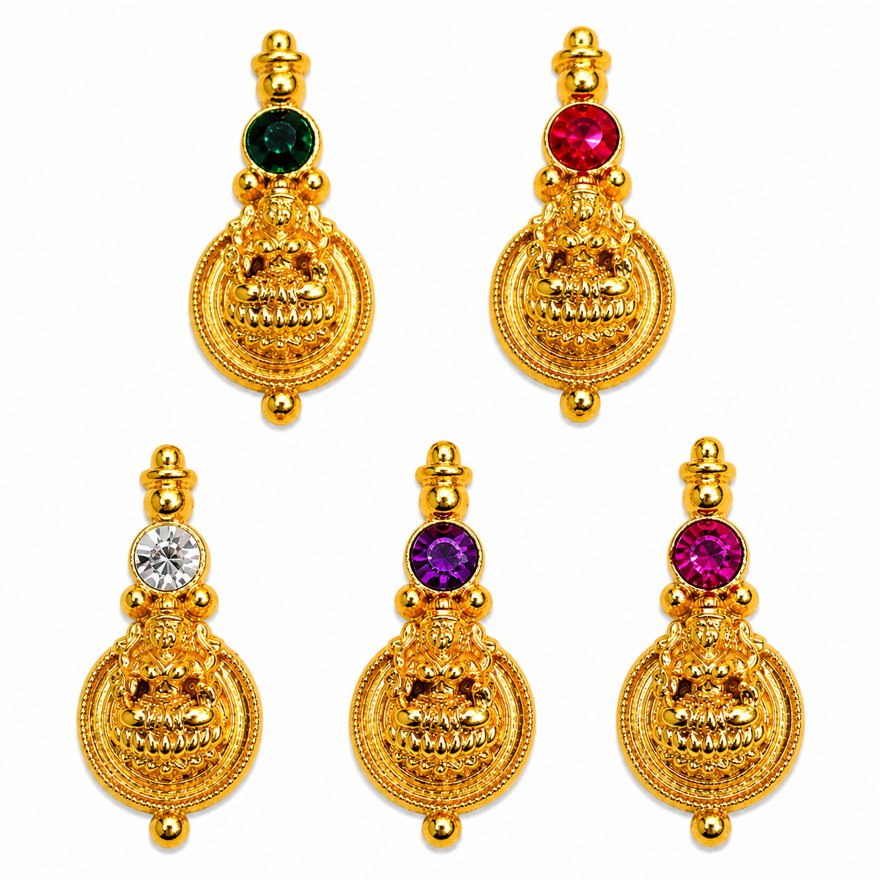 Premium Gold Finish Laxmi Coin Pendant for Jewellery Making | Green, Red, White, Purple & Maroon Stone
