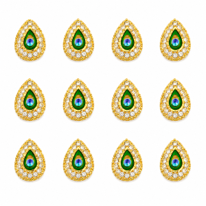 Green Peacock Teardrop Kundan Stone Motif