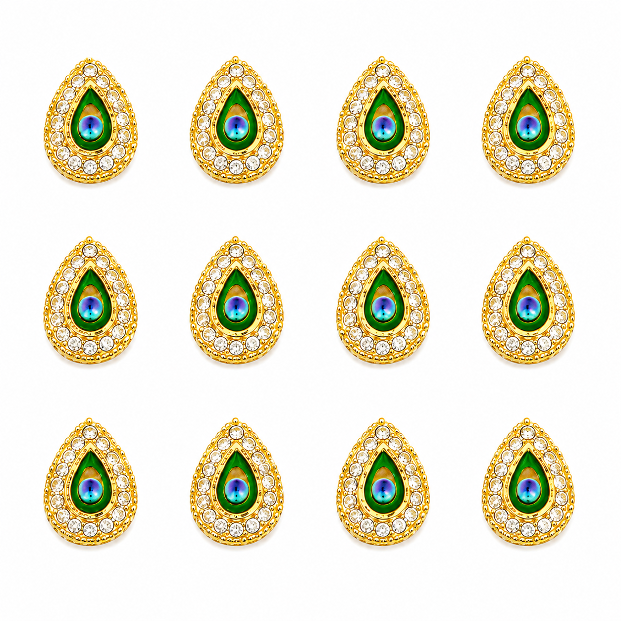 Green Peacock Teardrop Kundan Stone Motif