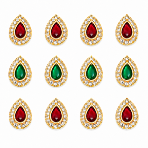 Teardrop Kundan Stone with Red & Green Stone | Premium Jewelry Making Material