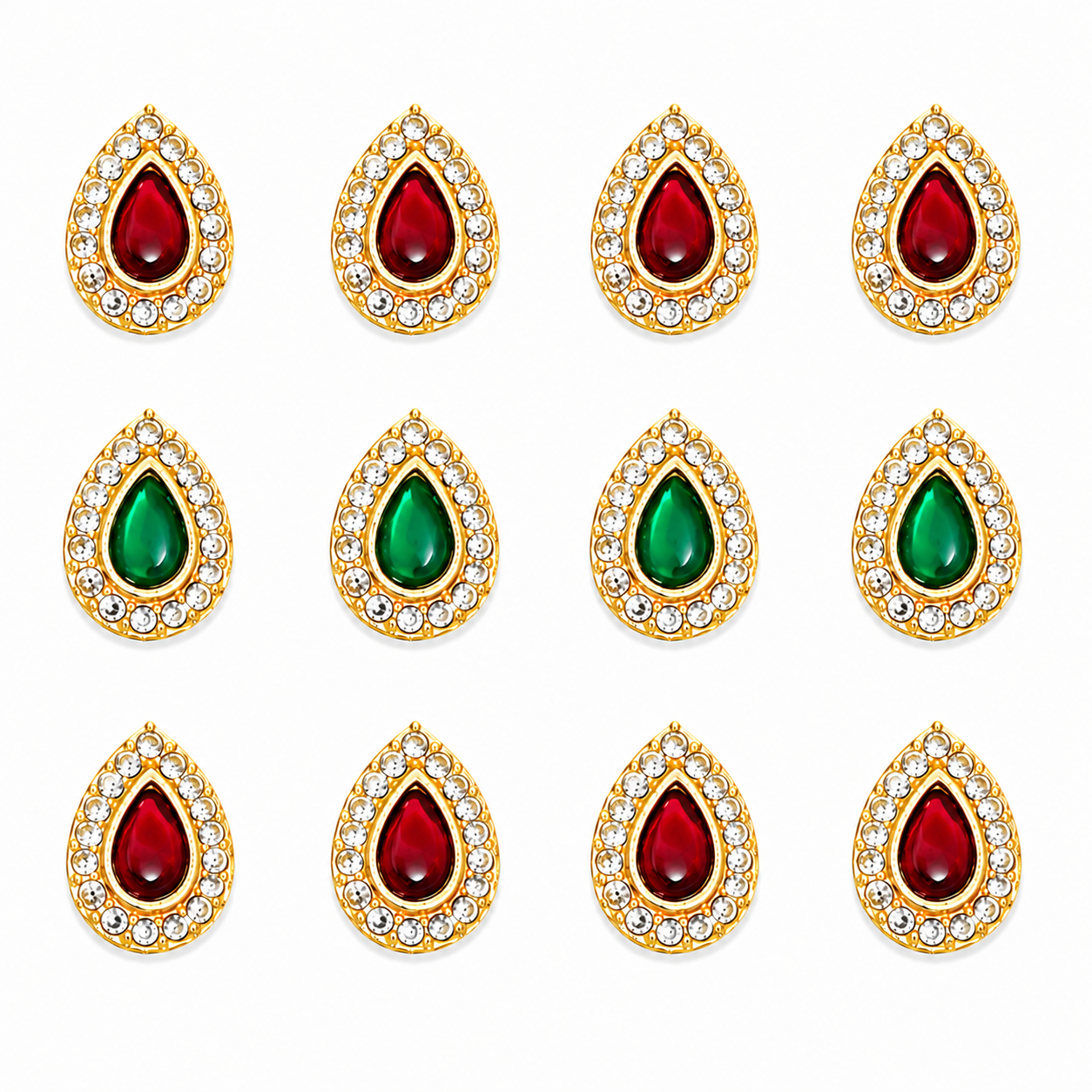 Teardrop Kundan Stone with Red & Green Stone | Premium Jewelry Making Material
