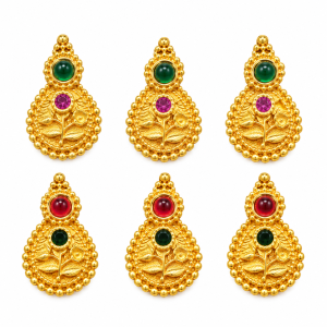 Kolhapuri jewellery making material floral teardrop pendant with green and red stones
