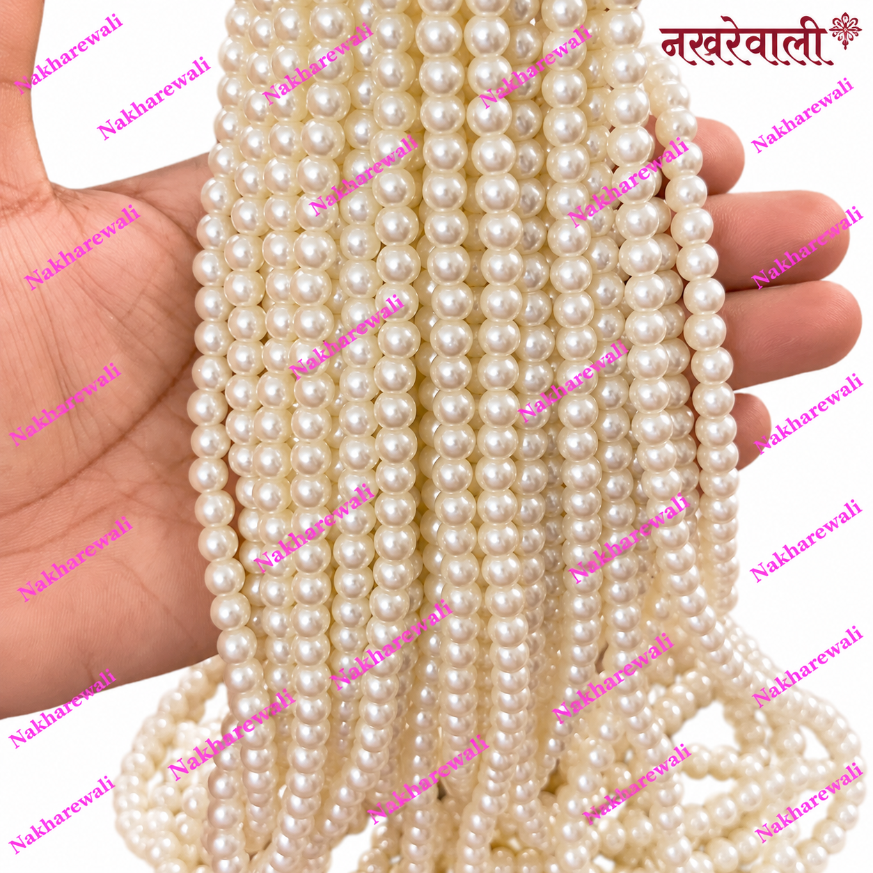 6mm Round Glass Pearls Moti for Jewellery Making (White , Cream) - Image 2