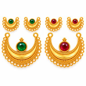 Green & Red Crescent Gold Pendant Jewellery Set