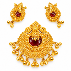 Gold Crescent Pendant & Earring Set