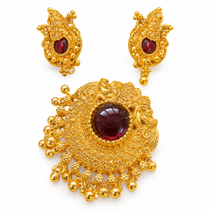 Gold Crescent Pendant & Earring Set
