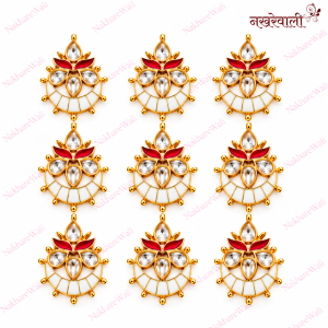 Gold Plated Chandra / Moon Design Kundan Pendant with Red Meenakari & White Stones